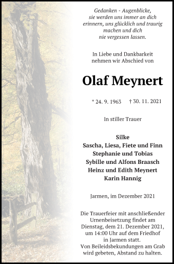 Traueranzeige von Olaf Meynert von Vorpommern Kurier