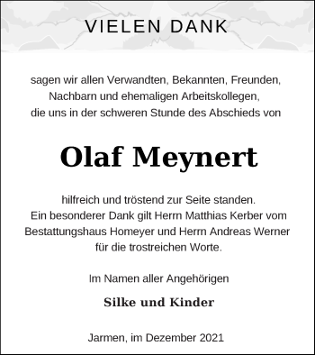 Traueranzeige von Olaf Meynert von Vorpommern Kurier