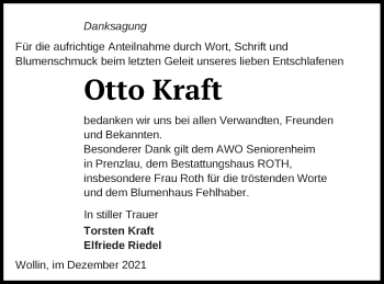 Traueranzeige von Otto Kraft von Prenzlauer Zeitung