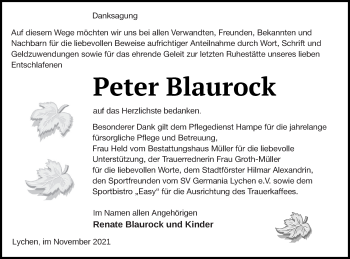 Traueranzeige von Peter Blaurock von Templiner Zeitung