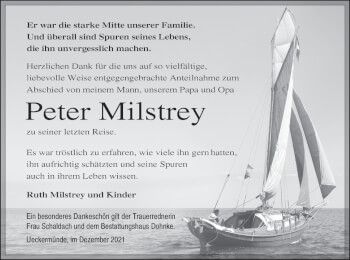 Traueranzeige von Peter Milstrey von Haff-Zeitung