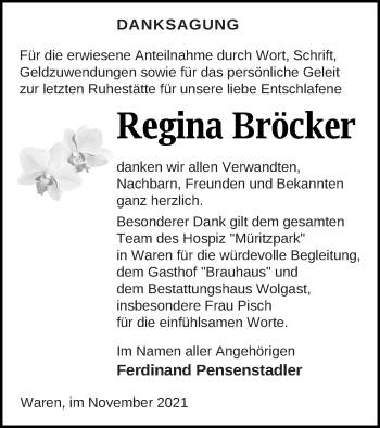 Traueranzeige von Regina Bröcker von Müritz-Zeitung