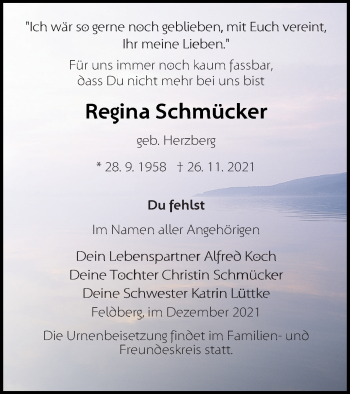 Traueranzeige von Regina Schmücker von Neubrandenburger Zeitung