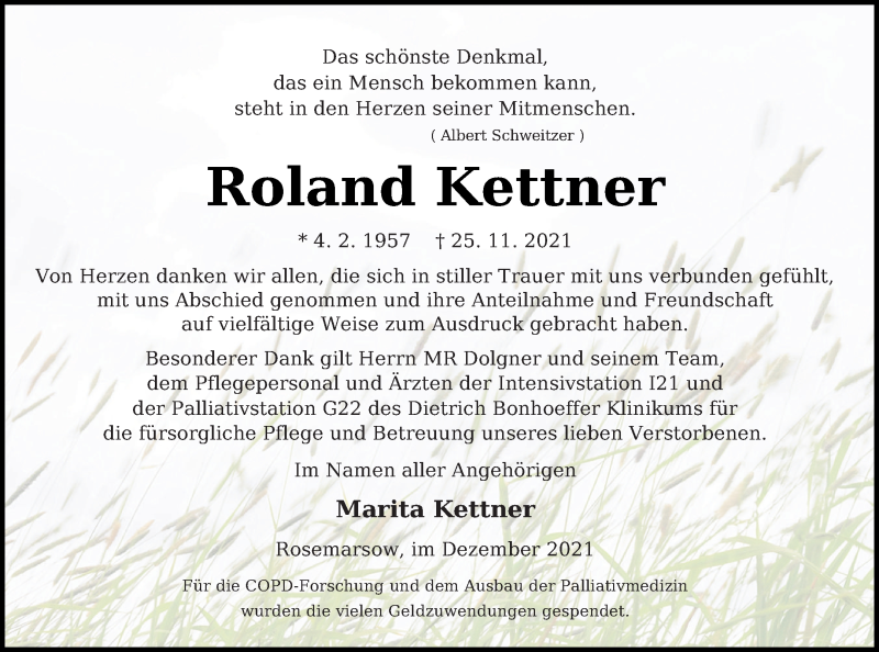  Traueranzeige für Roland Kettner vom 31.12.2021 aus Neubrandenburger Zeitung