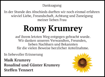 Traueranzeige von Romy Krumrey von Templiner Zeitung