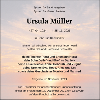 Traueranzeige von Ursula Müller von Haff-Zeitung
