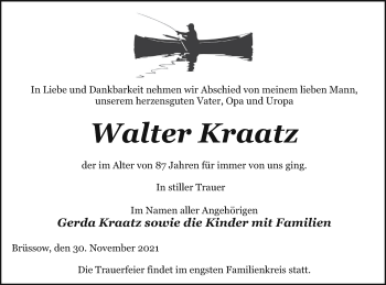 Traueranzeige von Walter Kraatz von Prenzlauer Zeitung