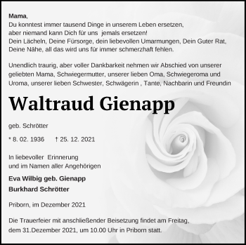 Traueranzeige von Waltraud Gienapp von Müritz-Zeitung