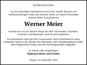 Traueranzeige von Werner Meier von Mecklenburger Schweiz