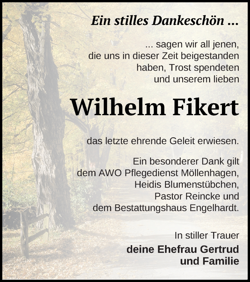  Traueranzeige für Wilhelm Fikert vom 28.12.2021 aus Müritz-Zeitung