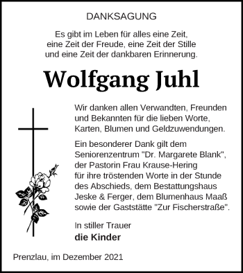 Traueranzeige von Wolfgang Juhl von Prenzlauer Zeitung