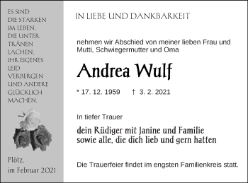 Traueranzeige von Andrea Wulf von Vorpommern Kurier