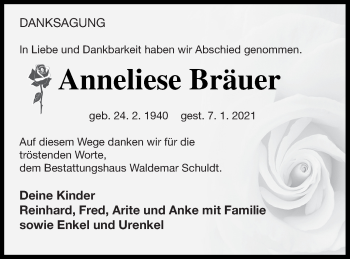 Traueranzeige von Anneliese Bräuer von Vorpommern Kurier