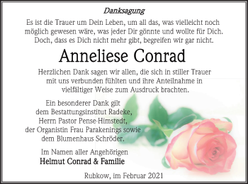 Traueranzeige von Anneliese Conrad von Vorpommern Kurier