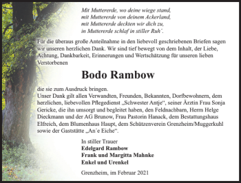 Traueranzeige von Bodo Rambow von Der Prignitzer