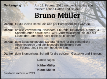 Traueranzeige von Bruno Müller von Neubrandenburger Zeitung