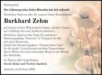 Traueranzeige von Burkhard Zehm von Haff-Zeitung