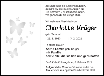 Traueranzeige von Charlotte Krüger von Müritz-Zeitung