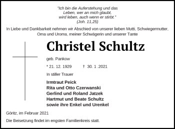 Traueranzeige von Christel Schultz von Prenzlauer Zeitung