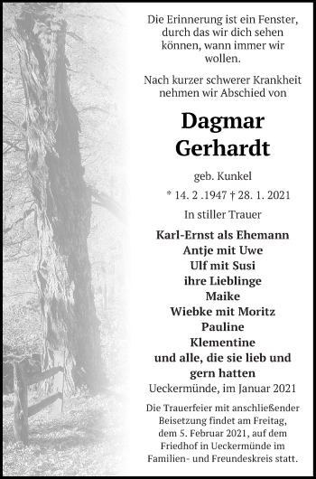 Traueranzeige von Dagmar Gerhardt von Haff-Zeitung