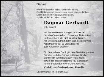 Traueranzeige von Dagmar Gerhardt von Haff-Zeitung