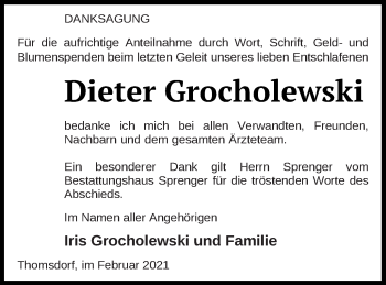 Traueranzeige von Dieter Grocholewski von Templiner Zeitung