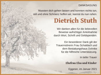 Traueranzeige von Dietrich Stuth von Haff-Zeitung