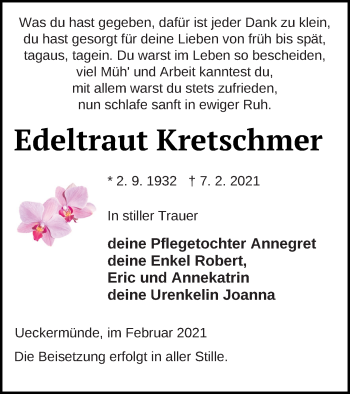 Traueranzeige von Edeltraut Kretschmer von Haff-Zeitung