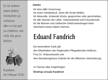 Traueranzeige von Eduard Fandrich von Müritz-Zeitung