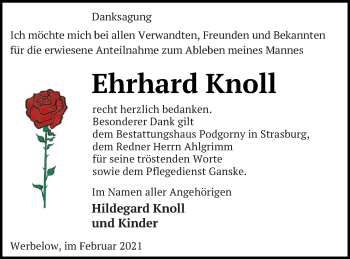 Traueranzeige von Ehrhard Knoll von Prenzlauer Zeitung