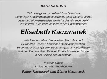 Traueranzeige von Elisabeth Kaczmarek von Templiner Zeitung