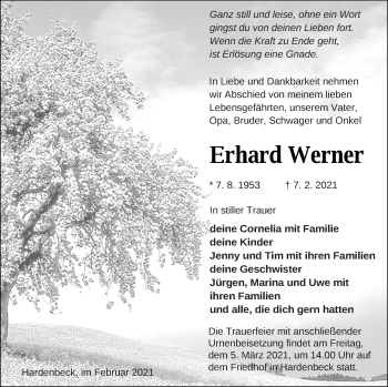 Traueranzeige von Erhard Werner von Templiner Zeitung