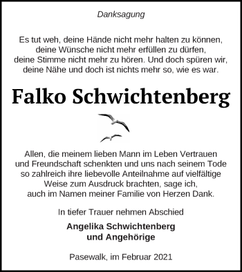 Traueranzeige von Falko Schwichtenberg von Haff-Zeitung