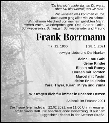 Traueranzeige von Frank Borrmann von Haff-Zeitung