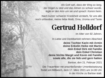 Traueranzeige von Gertrud Holldorf von Neubrandenburger Zeitung