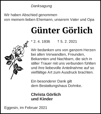 Traueranzeige von Günter Görlich von Haff-Zeitung