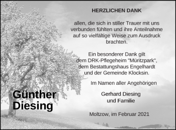 Traueranzeige von Günther Diesing von Müritz-Zeitung