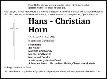 Traueranzeige von Hans-Christian Horn von Strelitzer Zeitung