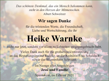 Traueranzeige von Heike Warnke von Vorpommern Kurier