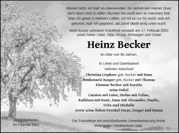 Traueranzeige von Heinz Becker von Neubrandenburger Zeitung