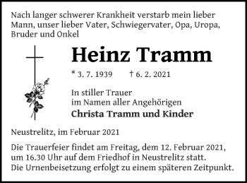 Traueranzeige von Heinz Tramm von Strelitzer Zeitung