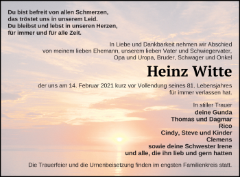 Traueranzeige von Heinz Witte von Strelitzer Zeitung