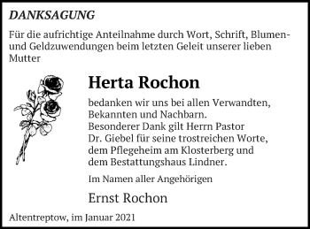 Traueranzeige von Herta Rochon von Neubrandenburger Zeitung