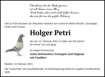 Traueranzeige von Holger Petri von Pasewalker Zeitung