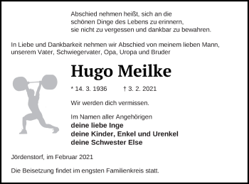 Traueranzeige von Hugo Meilke von Mecklenburger Schweiz