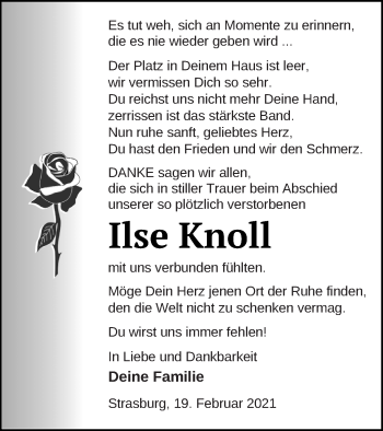 Traueranzeige von Ilse Knoll von Pasewalker Zeitung