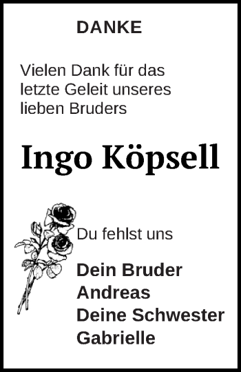 Traueranzeige von Ingo Köpsell von Müritz-Zeitung