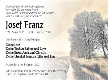 Traueranzeige von Josef Franz von Haff-Zeitung