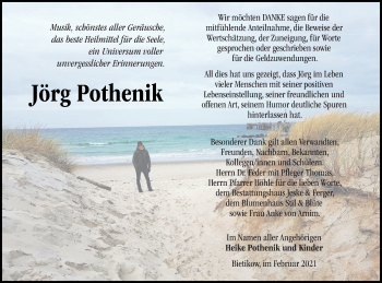 Traueranzeige von Jörg Pothenik von Prenzlauer Zeitung