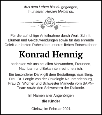 Traueranzeige von Konrad Hennig von Mecklenburger Schweiz